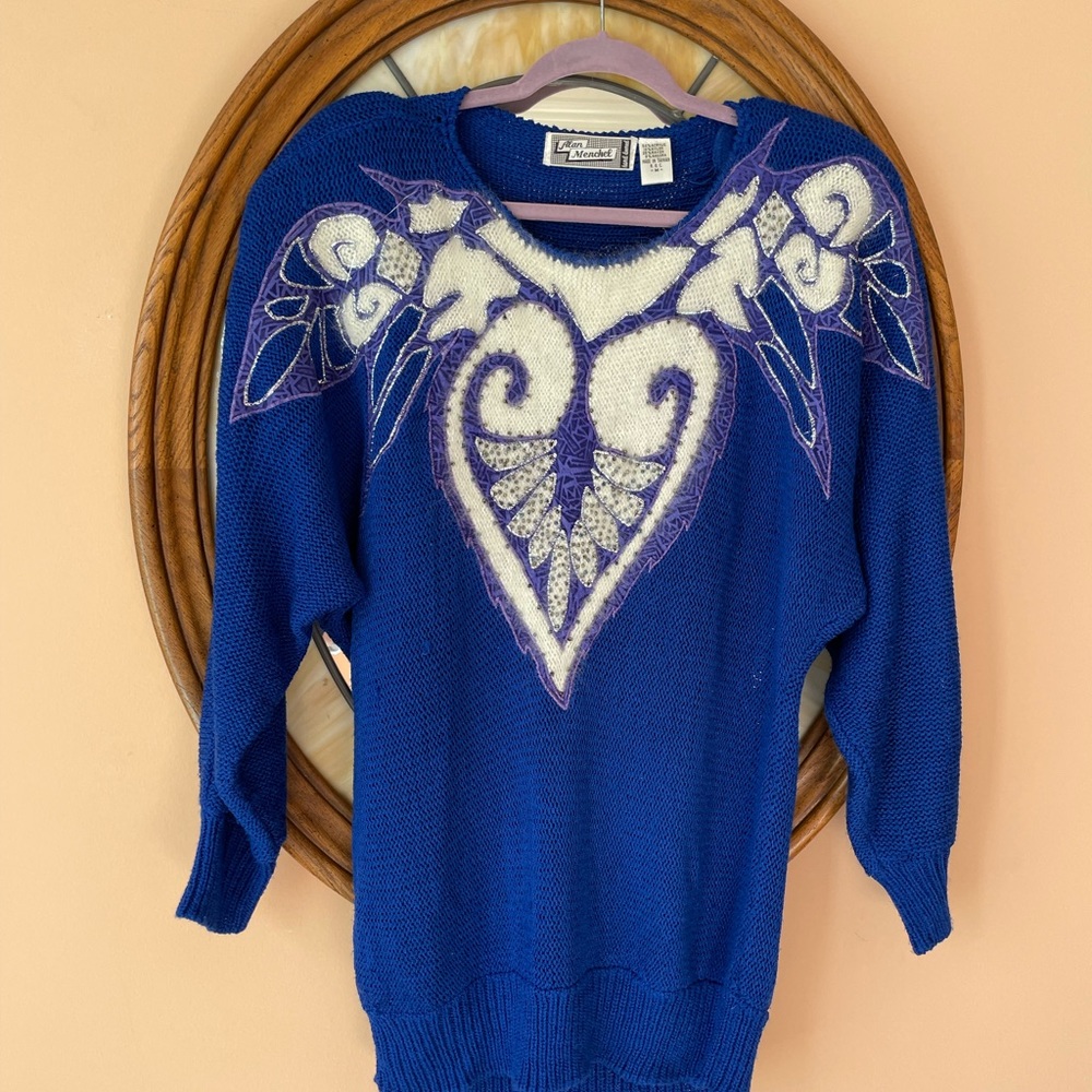 Alan Menchel Vintage 80’s Fantastic Blue Knit Pullover Sweater Med